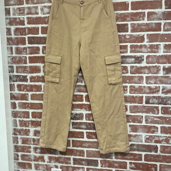 Edit by Nine Womens Khaki Colored Twill Utility Pants Straight Leg Large - Picture 1 of 8